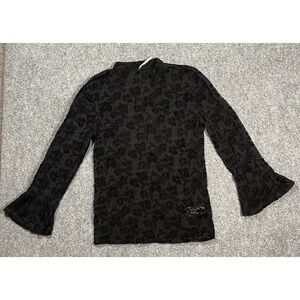 Free People Bell Sleeve Top Womens Small Black Sheer Lace Burnout whimsyGoth